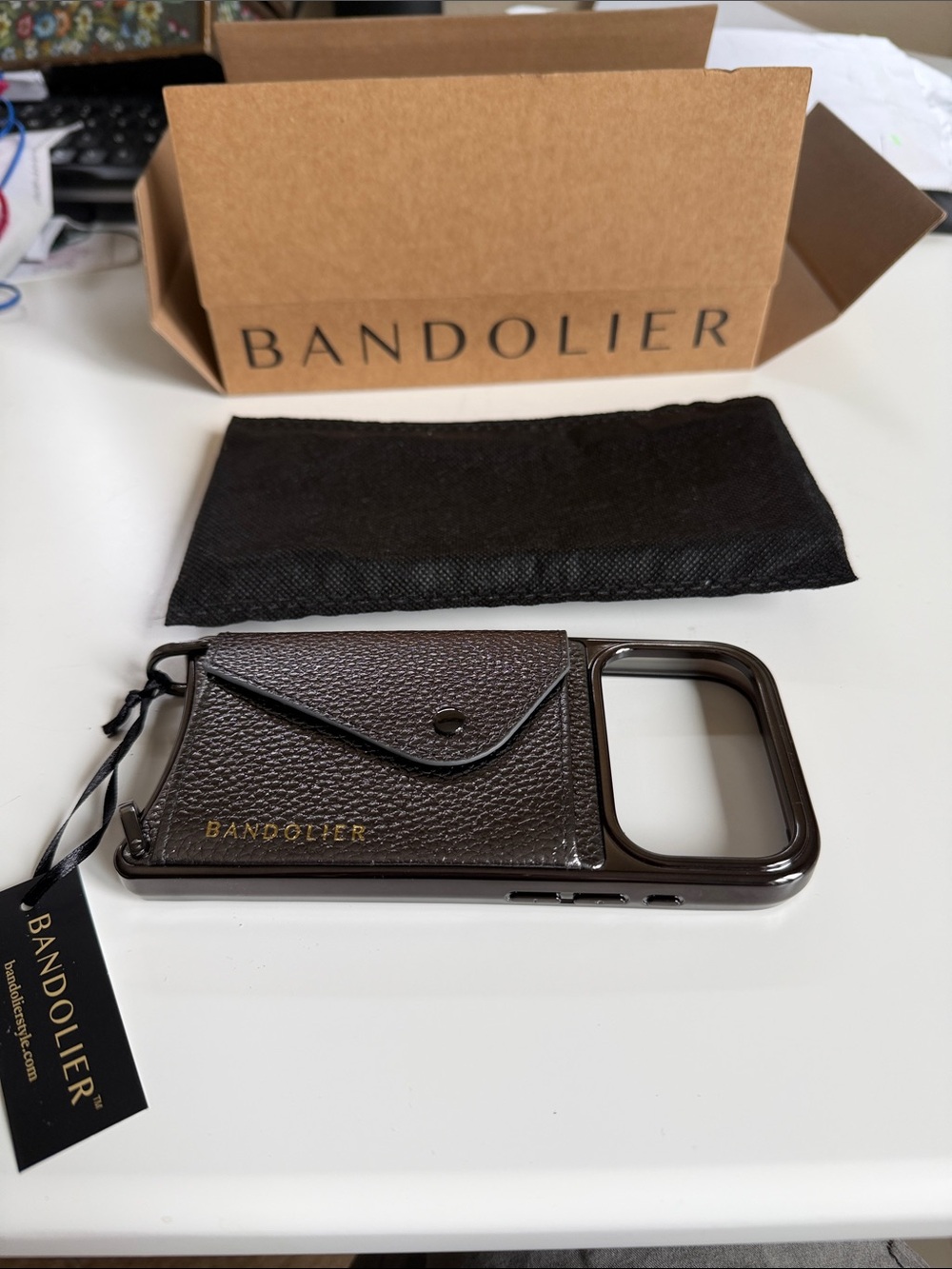 Bandolier Donna CROSSBODY PHONE CASE IN METALLIC PEWTER/CHROME PEWTER Brand New